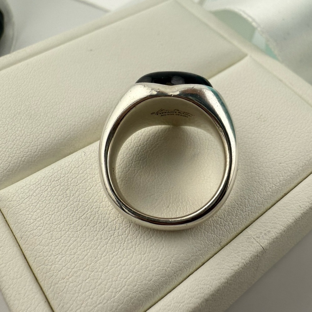 Tiffany & Co. Elsa Peretti Heart Shaped Black Jade Cabochon Ring Sterling Silver - Picture 10 of 12